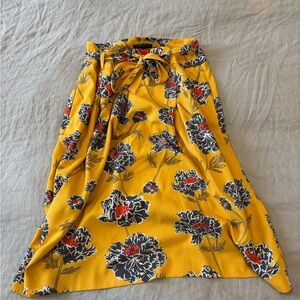 Banana Republic Yellow Floral Print Skirt with Tie